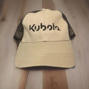 Kubota Hat Cap Tan Adjustable Strapback Black Mesh Hook & Loop Tractor Farm